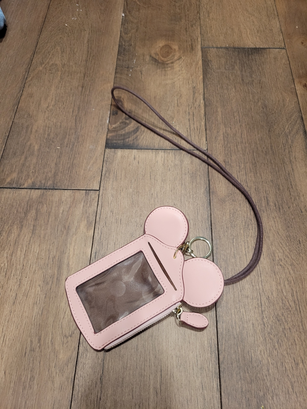 Pink Mouse-Ear Card & Key Holder Lanyard with ID Window
